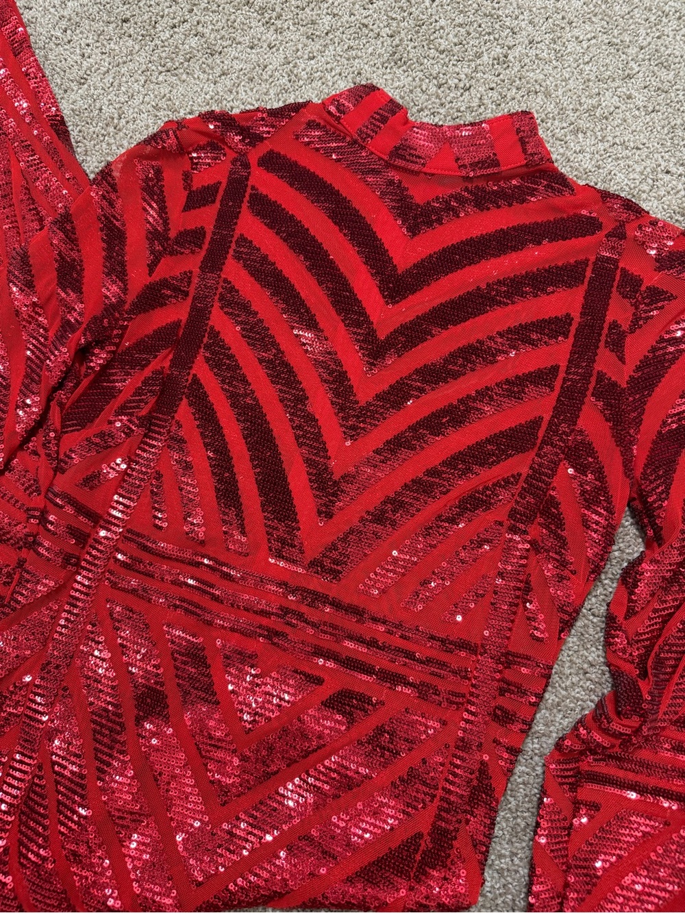 Banjul Red Sequin Geometric Long-Sleeve Dress - Picture 4 of 6